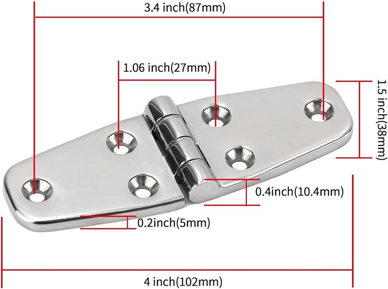 Laorde 316 Stainless Steel Hinges Marine Grade 4" x 1.5" Heavy Duty Boat Hatch Hinge (102 mm X 38 mm) Casting Cabinet Door Hinge with Screws (6 Pack) - Image 3